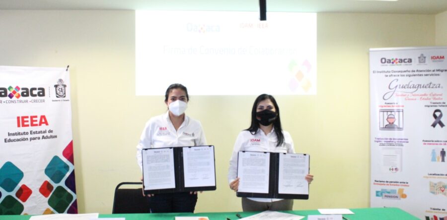 Firman IOAM e IEEA convenio en favor de la comunidad migrante y familias oaxaqueñas