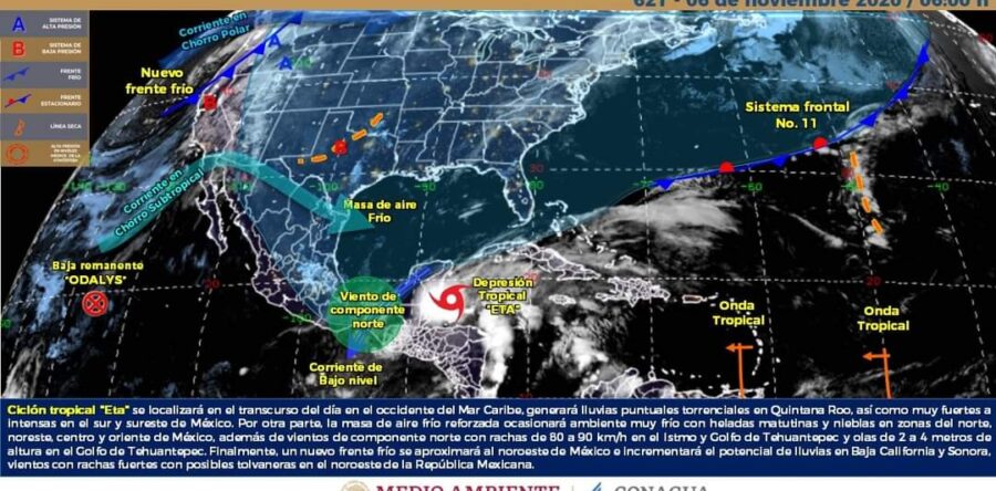 Lluvias puntuales intensas a torrenciales en Quintana Roo, Veracruz, Oaxaca, Chiapas, Tabasco, Campeche y Yucatán