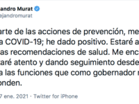 Anuncia Alejandro Murat aislamiento tras dar positivo a COVID-19