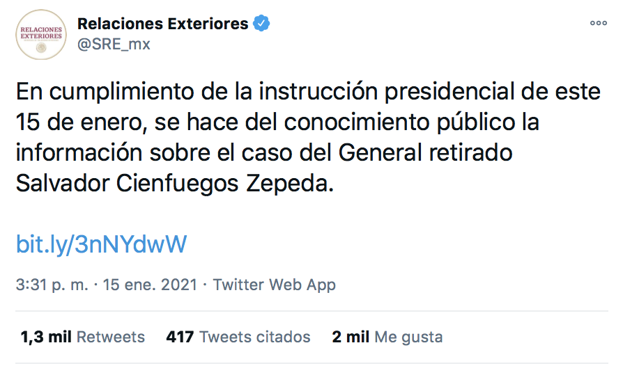 México hace pública investigación de la DEA contra General Cienfuegos