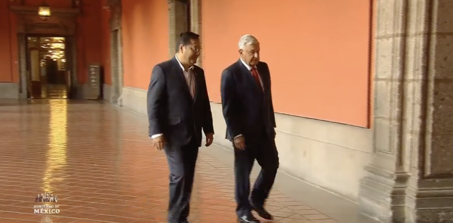 Recibe López Obrador a presidente de Bolivia en Palacio Nacional