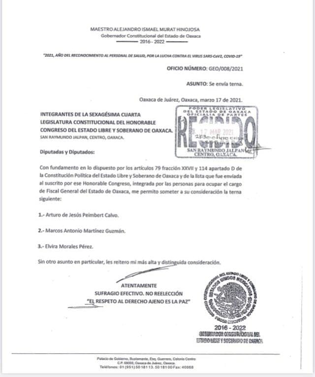 Hoy elige el Congreso de Oaxaca al nuevo titular de la FGEO