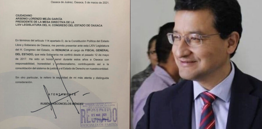 Deja Rubén Vasconcelos Méndez la Fiscalía General del Estado de Oaxaca
