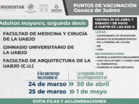 Adultos mayores de Oaxaca de Juárez recibirán segunda dosis contra COVID-19 el 30 de abril y 1 de mayo