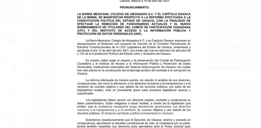 Solicitan al gobernador veto ante desaparición del IAIPO