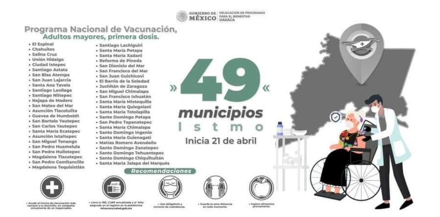 Anuncian jornada de vacunación anticovid en 49 municipios del Istmo
