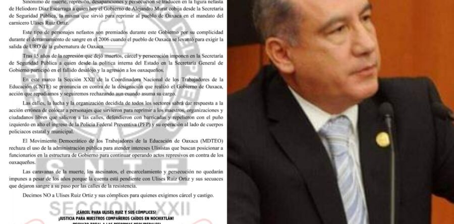 S-22 de la CNTE repudia designación de Heliodoro Díaz Escárraga como nuevo Secretario de SSP