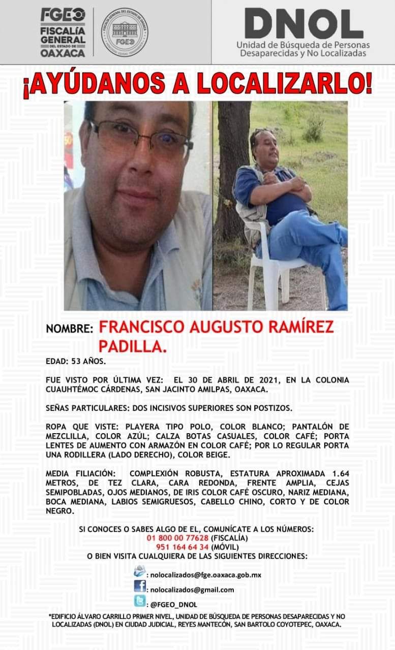 Desaparecido Francisco Ramírez Padilla, periodista en Oaxaca