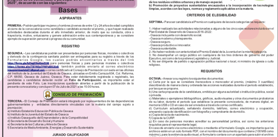 Injeo invita a participar en el Premio Estatal de la Juventud 2021