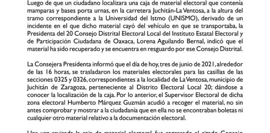 Resguardan material electoral encontrado en Juchitán de Zaragoza