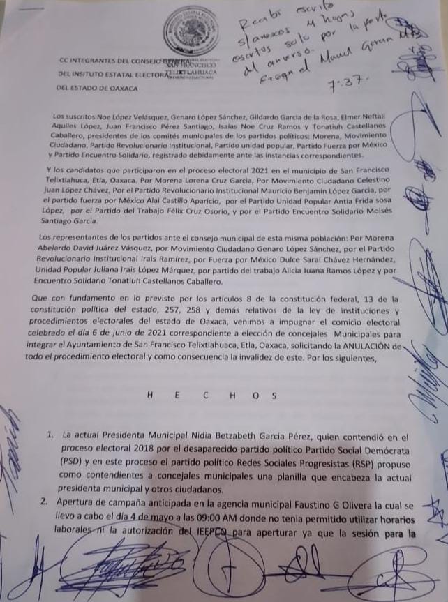 Piden anular la elección en San Francisco Telixtlahuaca