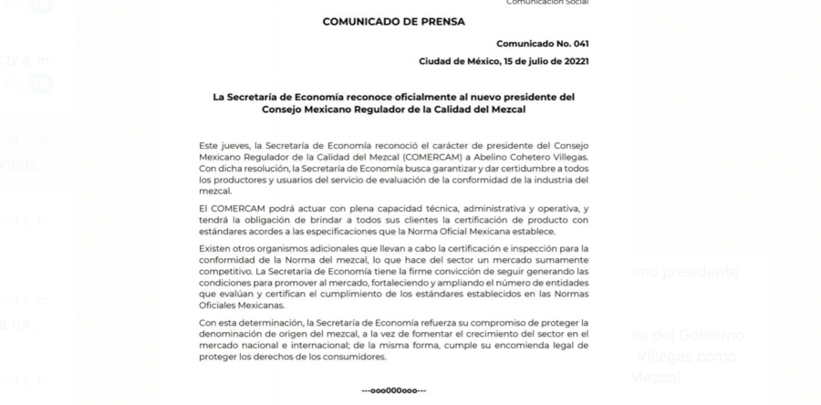 Reconocen el Gobierno Federal a Abelino Cohetero Villegas como presidente del COMERCAM