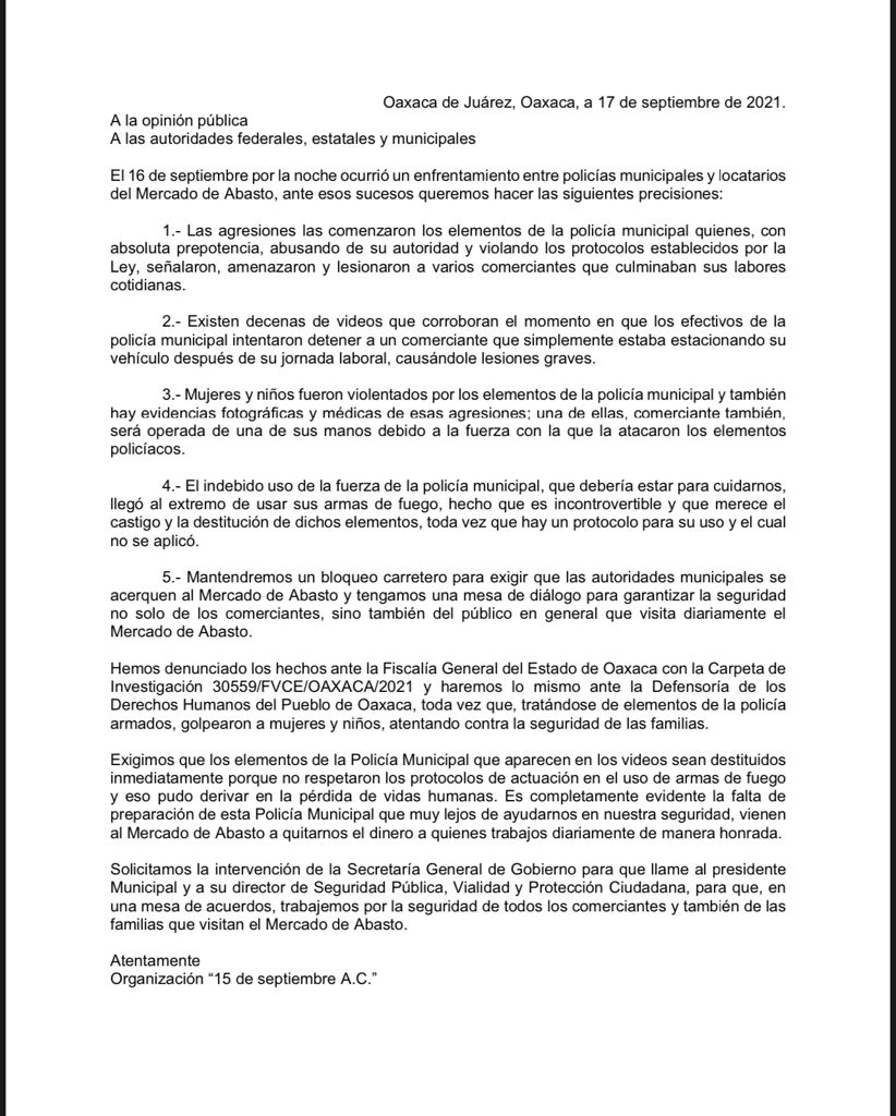 Exigen comerciantes de la Central de Abasto destitución de políticas agresores
