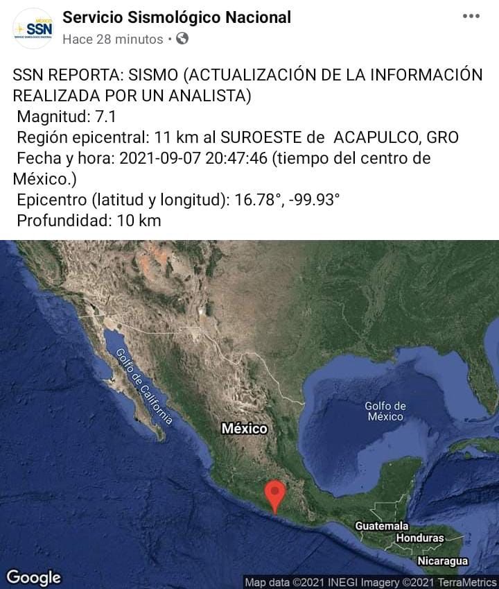 Fuerte sismo la noche de este martes