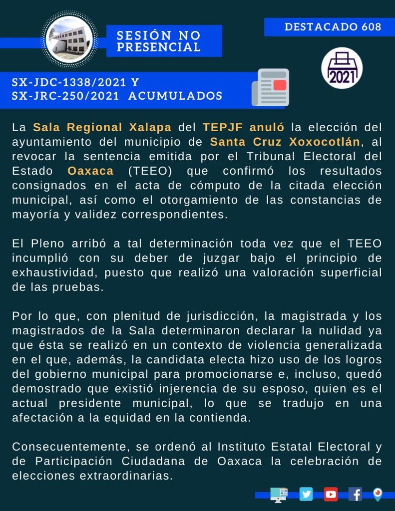 Sala Xalapa desecha elección en Xoxocotlán; tiran triunfo de Tania López