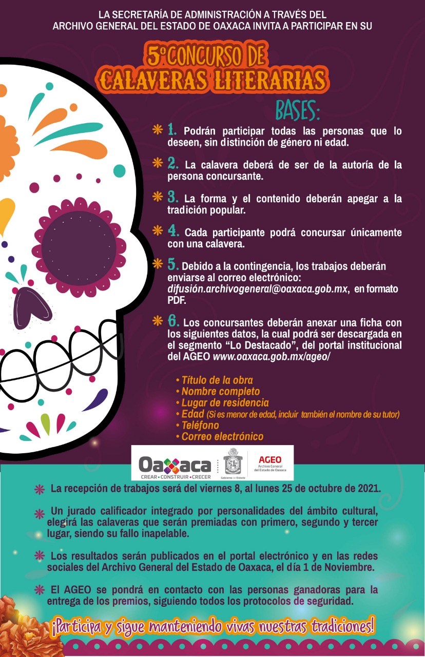 Convoca AGEO al quinto Concurso de Calaveras Literarias