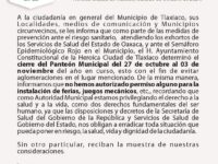 Suspenden actividades por Día de Muertos en Tlaxiaco