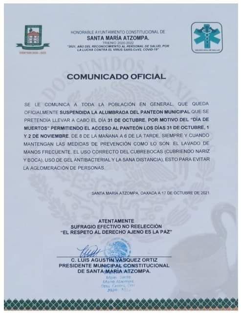 Suspenden la  “Alumbrada del panteón” en Santa María Atzompa