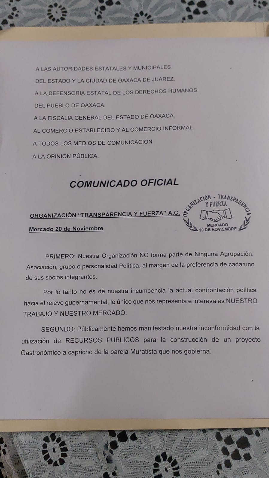 Locatarios del mercado 20 de noviembre, saldrán a las calles a vender
