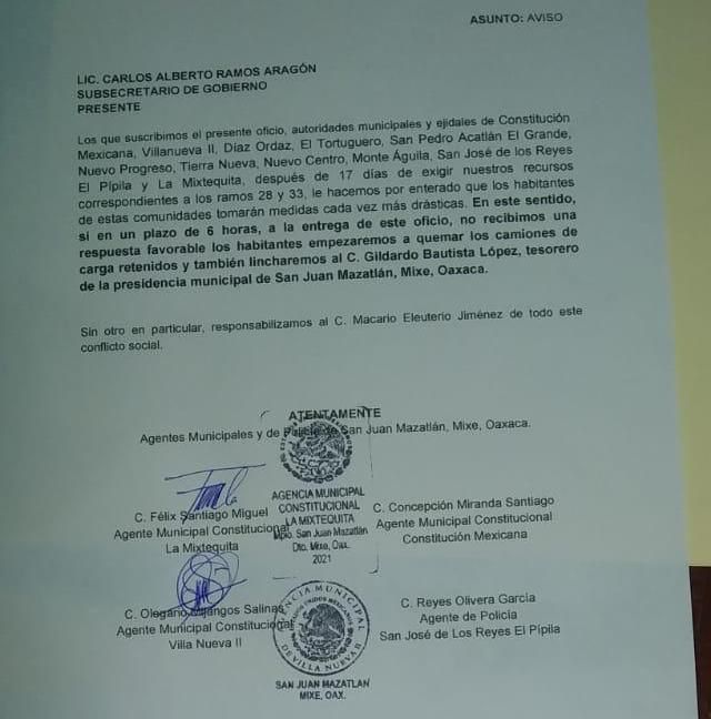 Rebelión y terrorismo en San Juan Mazatlán, Mixe: Alfredo Martínez de Aguilar