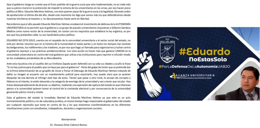 Posibles movilizaciones por la detención de Eduardo Martínez Helmes