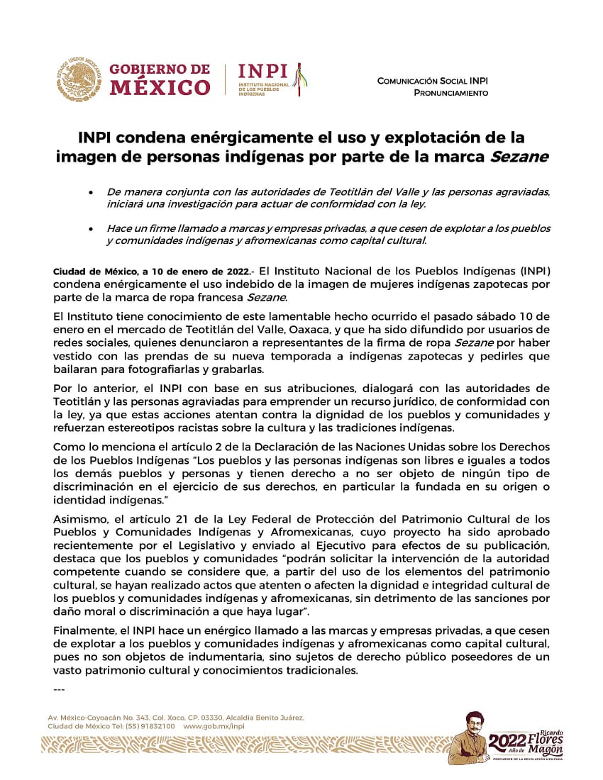Iniciará INPI proceso jurídico contra marca francesa que se burló de mujeres indígenas de Oaxaca