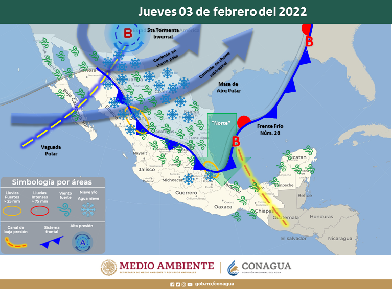 Patrón atmosférico invernal estará dominando durante los próximos días gran parte del estado: CEPCO