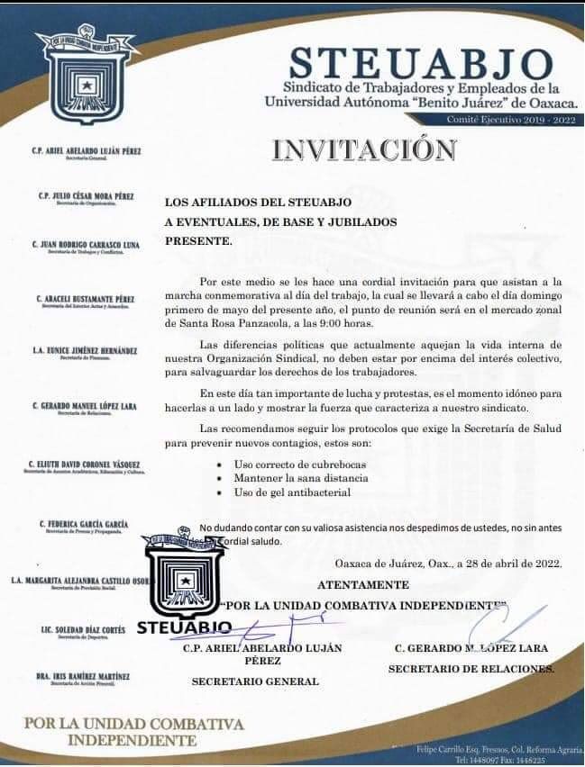 Marchará el STEUABJO en el marco del Día del Trabajo