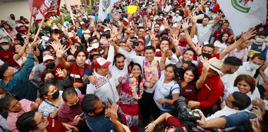 Culmina Salomón Jara gira con nutrido contingente en Xoxocotlán, ofrece atender inseguridad, corrupción y pobreza