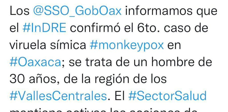 Se confirma sexto caso de viruela símica en Oaxaca