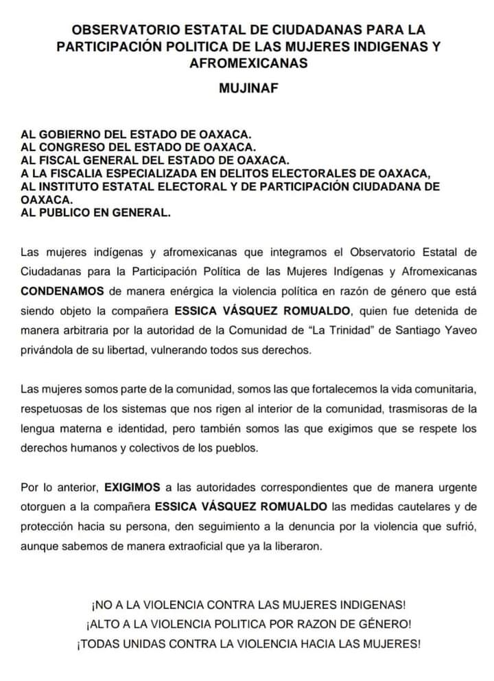 Condena MUJINAF detención arbitraria de candidata a regidora