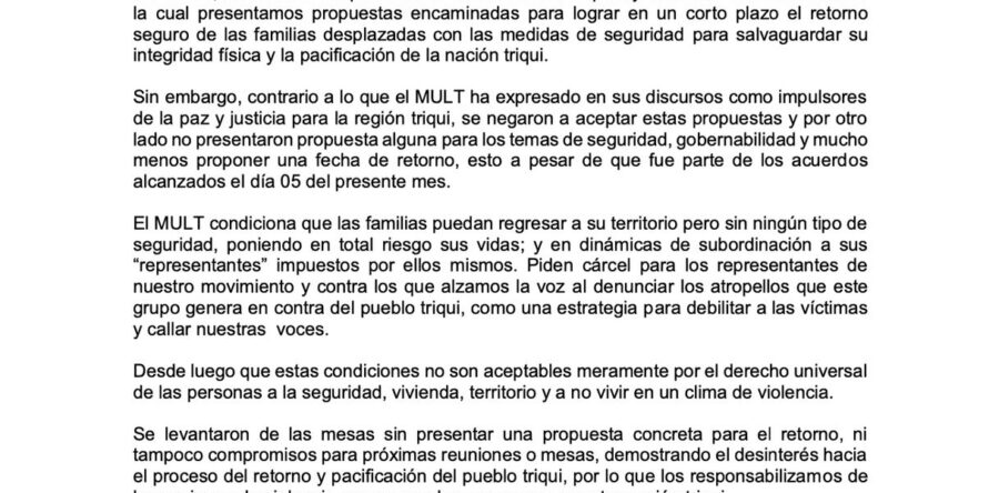 Se rompe mesa de diálogo entre el MULT y MULTI