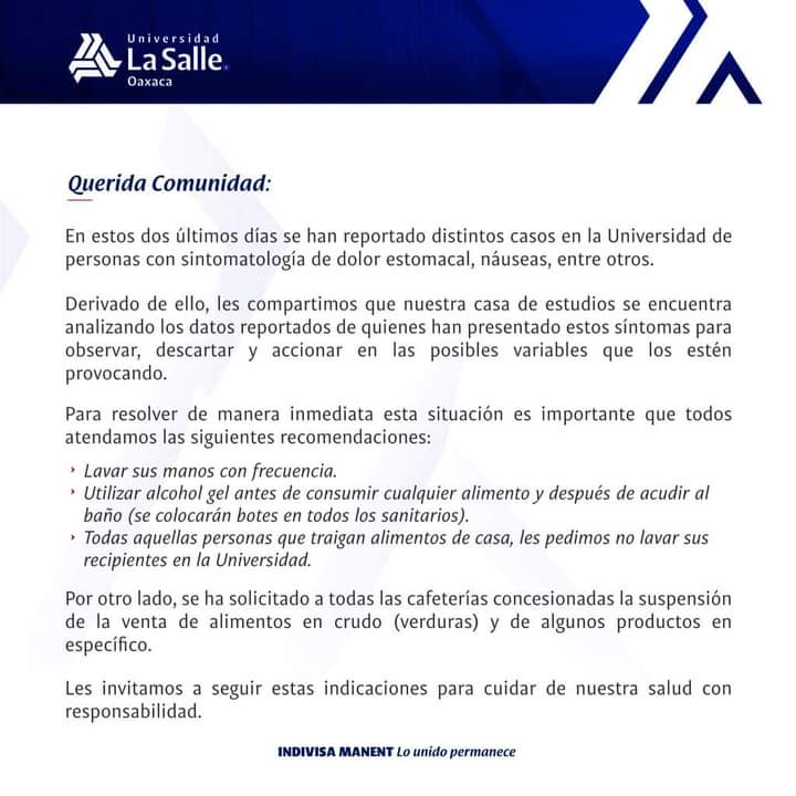 Realiza SSO los exámenes correspondientes para detectar qué enfermó a estudiantes de La Salle