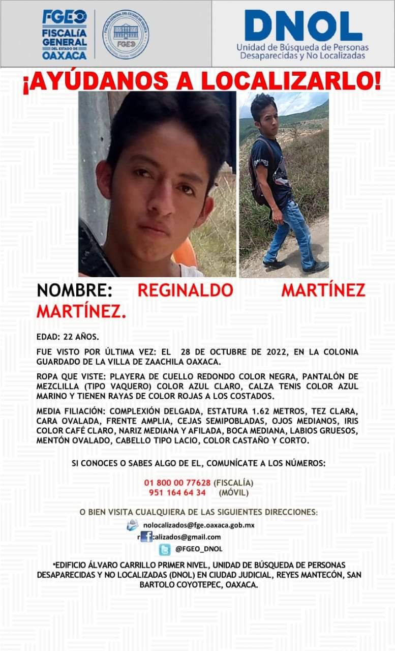 Claman ayuda para buscar y localizar a Reginaldo Martínez Martínez