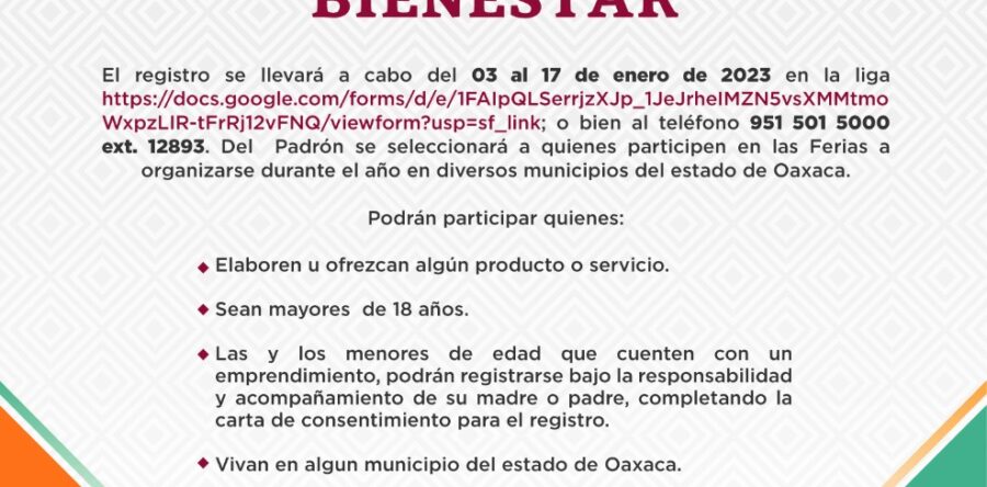Inicia Sebienti el registro para las “Ferias Bienestar”