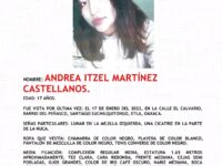 Piden apoyo para localizar a Andrea Itzel Martínez Castellanos de Suchilquitongo