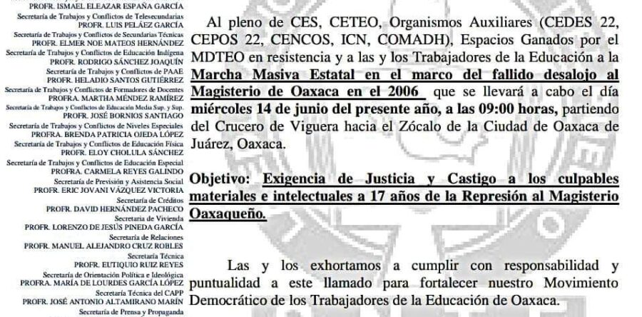 ¡Castigo a los asesinos! marcha masiva estatal de la Sección XXII