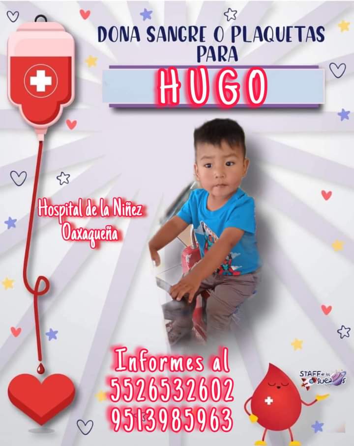 Buscan donadores de sangre para el pequeño Hugo