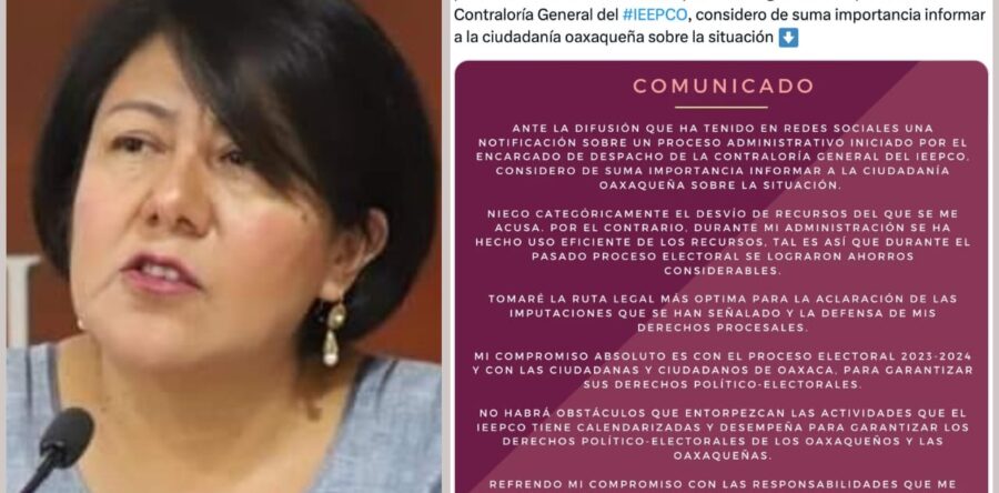 Presidenta del OPLE de Oaxaca, niega desvio de recursos y  anuncia que se defenderá por la vía legal; IEEPCO confirma suspensión