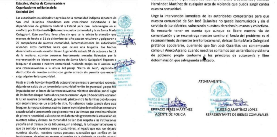Santa María Quiegolani, ataca, incomunica y corta energía eléctrica a San José Quianitas, Oaxaca