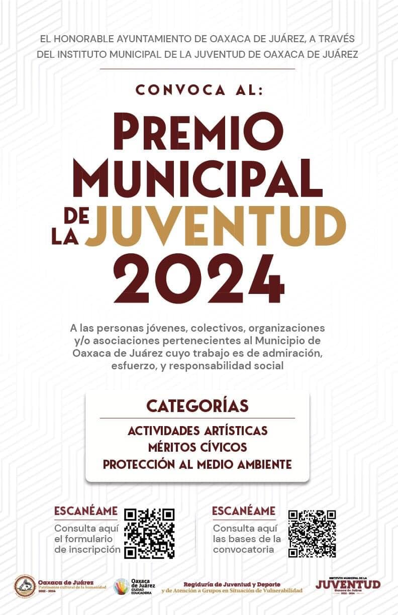 Ayuntamiento capitalino emite convocatoria al Premio Municipal de la Juventud 2024